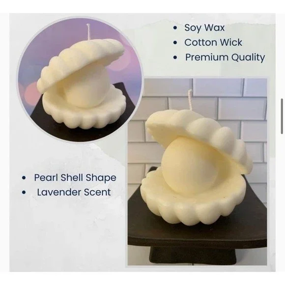 Lavender Candle Seashell Large Aromatherapy Seashell Oyster Pearl Candle XL - Picture 6 of 6